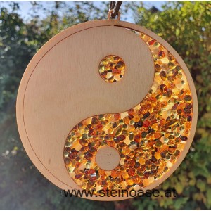 Fensterbild Suncatcher Bernstein - YIN YANG Ø 11cm